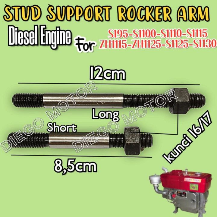 S195 S1115 S1130 Stud Support Rocker Arm Bonet Baut Ikat Pelatuk Klep Tutup Mesin Diesel Dongfeng JiangDong Fengtian Shark S1100 S1110 S1125 12HP 16HP 24HP 30HP