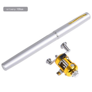 LO【Hot sale】Portable Pocket Telescopic Mini Fishing Pole Pen Shape Folded Fishing Rod With Reel Wheel