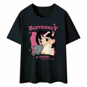 T-Shirt Wanita Lengan Pendek Hitam Ukuran Besar  Motif Kartun Anak Perempuan  Katun Bernapas Premium 2025  Desain Gaya Korea Jepang Slim Fit Longgar  Baju Santai Trendi Musim Panas  Manis dan imut  Rasa mewah dan premium  Kerah bulat Slip - on Tops