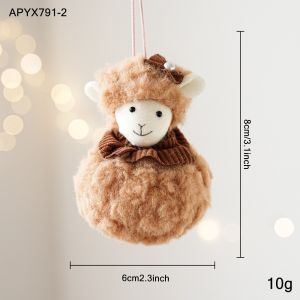 MUNCHX Vải nhung Đồ trang trí hình con cừu Cổ áo xếp ly Hình con cừu Móc treo Giáng sinh Mềm mại Hình Dáng Búp Bê  dây chuyền lông thú Trang trí cây thông Noel