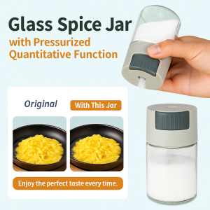 Press Type Glass Seasoning Bottle with Pressure Control for Cooking Kitchen Use 0.5g Salt Quantitative Dispenser Seasoning Jar