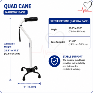 [SG READY STOCK] Fu Kang Quad Stick | Adjustable Aluminum Walking Aid | Stable Broad/Narrow Base Cane