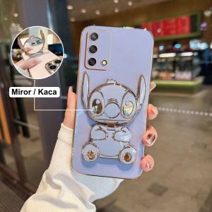 Soft Case Oppo A54 A74 A95 4G Silicon Dudukan Miror Cute Stich Plating