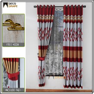 Gorden Pintu Dan Jendela Rumah Mewah  Kain Blackout Tebal Motif Batik Model Smokering Modern