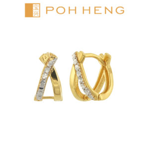 Poh Heng Jewellery 22K Criss Cross Huggie Earrings in Yellow White Gold[Price By Weight]