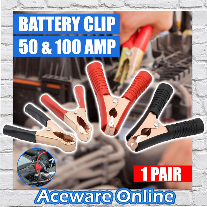 50a 100a Red Black 90mm Copper Coated Car Alligator Clips Battery