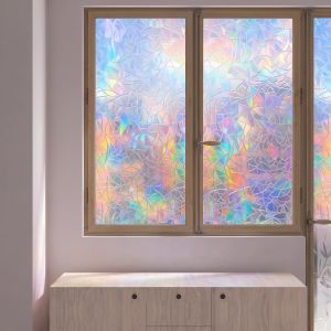 3D Stained Glass Window Film Anti Look Frosted Vinyl Privacy Stickers Static Cling Adhesive