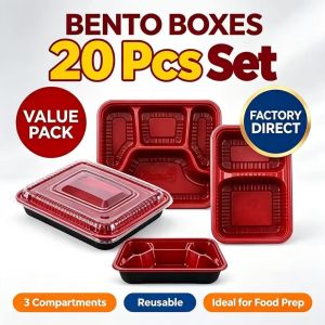 COD 20Pcs Extra Thick Transparent Cover Red/Yellow Bento Box 1/2/3/4/5 Grid Food Grade Takeaway Box