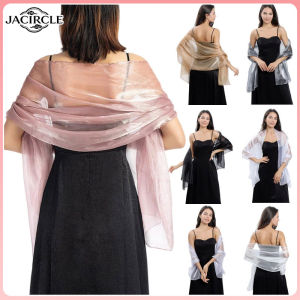 JACIRCLE Women Elegant Wedding Shawl Customizable Silver Party Evening Dress Silky Shawl Pure Color Scarf Beach Scarf