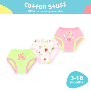 Cotton Stuff Little Things We Love Collection Baby Panty for Girls 100% Cotton Baby Clothes 3pcs (3-18 Months)