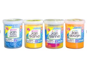 Slime Toys for Kids Set – 4 Jars of Rainbow Slime Moldable Sand & Dough & Foam Beads Craft Kit for Play and Creativity