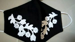 Masker Kain 2 Ply Katun Tebal Halus Kombinasi Renda Bordir