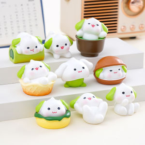 Set 9 chó tai xanh tí hon dễ thương trang trí bàn làm việc màn hình máy tính quà tặng taplo xe xe máy