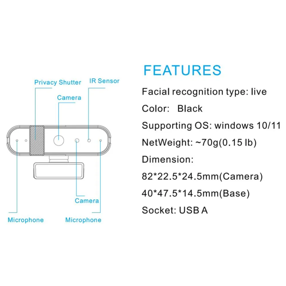 Vktech] HD 1080P 30FPS Monitor Camera with Dual Microphones Facial