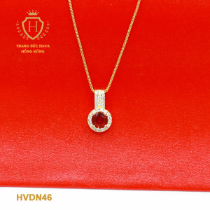 Dây Chuyền Nữ Vòng Cổ Nữ Mặt Đính Đá (Màu Đỏ) Titan Xi Mạ Vàng Thật 10k 18k 24k Cao Cấp (Không Bị Đen) - Trang Sức Hava Hong Kong Phong Cách Thời Trang