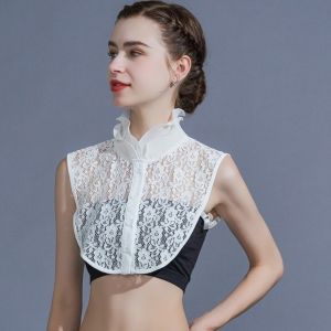 SUNNY BAR Elegant Detachable Fake Collar Easy To Match Hollow Flower Adjustable Neckline Gift White Black Lace Lapel Half Shirt Women