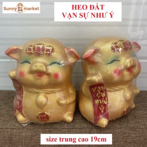 Heo đất Vạn sự như ý cỡ trung cao 19cm Heo đất THẦN TÀI may mắn phong thủy mang lại tài lộc cho ngôi nhà bạn