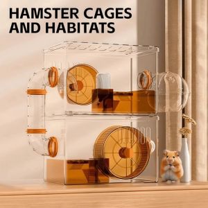 MECOME 2 Layers Hamster Villa Acrylic Transparent Golden Bear House Luxury Modern Design Hamster Cage Little Pet Furniture