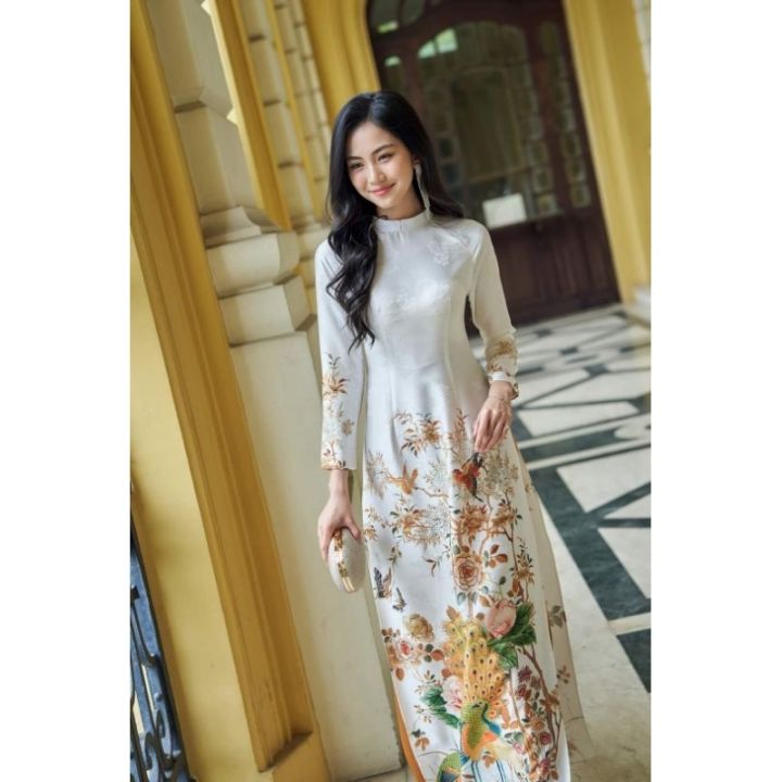 Áo dài in 3d hoa sen đẹp mêm mại dáng cách tân tết đẹp | Lazada.vn