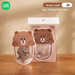 100% Authentic Line Friends Resealable Food Storage Bag Heat Resistant Reusable Sealed Bag Fresh-keeping Bag Food Grade Material Household Thickened Plastic Refrigerator Storage Bag BROWN LFB89