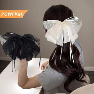 【PCWFKef】 Ngọt ngào sequin ren bướm Knot tóc Clip của phụ nữ mới 2025 nửa-up ponytail tóc Grips cá mập vây tóc Clips phong cách tóc truy cập