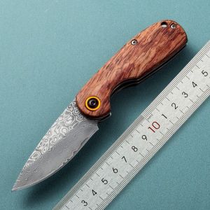 มีดพับ ดามัสกัสแท้ แกนกลางVG10 PDG-003 ด้ามไม้แท้ มีดพก EDC Camping Survival