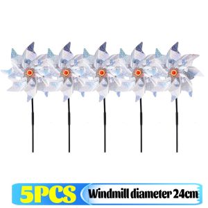 10Pcs Silver Laser Bird Repellent Windmill Farm Estate Rotating Windmill Outdoor Bird Repeller Lawn Decor Bird Repeller Laser Pinwheel