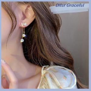 Ditur S925 Bạc Kim Khí Tassel Dài Hợp Thời Trang Hợp Thời Trang Thiết Kế Đầy Đủ Các Rhinestone Bông Tai Đảng Đồ Trang Sức Quà Tặng Tinh Tế