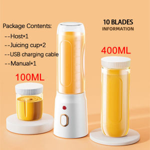 400+100ml Portable Fruit Juicer Blender 10 Blade Mini Blender Juice Mixer USB Charging Wireless Juice Extractor