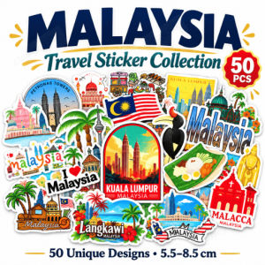 50pcs Malaysia Travel Stickers Kuala Lumpur Landmarks Food & Culture Laptop Journal Scrapbook Decor