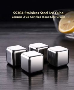 SUS304 Stainless Steel Ice Cube Set with Tongs Food Safe Grade Reusable Ice Cubes Chilling Stones with Quick Frozen