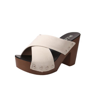 [Free Shipping] Plus Size Spring/Summer Open-Toe Rivet Cross-Strap High-Heel Chunky-Heel Thick-Soled Roman Sandals for Women