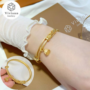 Viviann Original 925 sterling silver Fashion Ladies Gold Bracelet Hollow Flower Lotus Pendant Charm Bracelet Bangles For Women Korean Smooth Surface Bracelet Woman Simple Fashion INS Style Elegant Bracelets Party Accessories