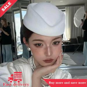 [COD] Mũ beret Mũ hãng hàng không tiếp viên hàng không mũ cổ điển mũ đen phẳng đầu mũ tóc Clip Phụ kiện tóc