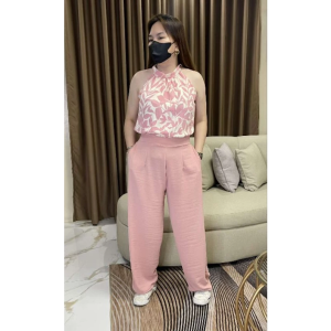 Womens Casual Halter neck Two-piece Top + Wide-leg Pants Printed Suit New Summer A Complete Set short terno  outfit women  clothing  set casual  set Womenswear Chic  2332