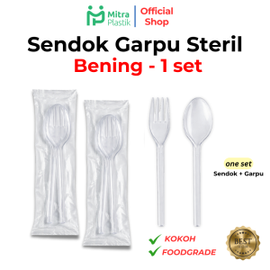 Sendok Garpu Plastik Bening Set per 1 Pasang Tebal Halal Murah Higienis