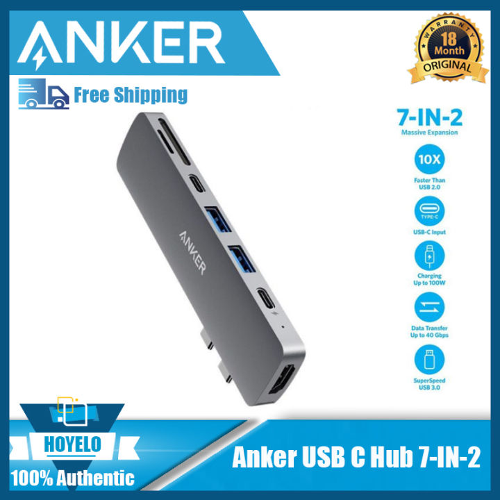 Anker USB C-hub voor MacBook, 547 USB-C (7-in-2), compatibel met Thunderbolt 4-poort, 4K HDMI en 2 A-datapoorten MacBook Pro 13, Air M1/M2 More, grijs ( A83540A1