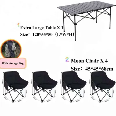 (Black 5-piece set) (4 moon chair+1table)High Back Moon Chair Folding Chair Camping Chair and Table set