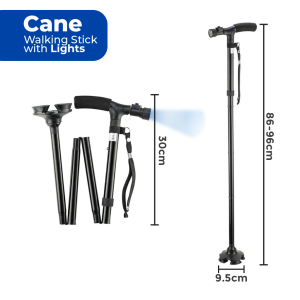 Foldable Walking Cane with LED Light Adjustable Walking Aid Hiking Stick Cane Elderly Tongkat Lampu Jalan Kaki Orang Tua