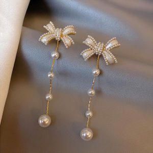 Frascati Bông Tai Dài Tua Rua Ngọc Trai Nơ Thanh Lịch Mới Trang Sức Sang Trọng Cho Nữ Dự Tiệc Phụ Kiện Thời Trang Hàn Quốc Hoa Tai Thả Cho Nữ