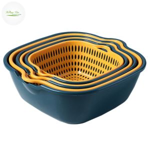 Bộ thau rổ nhựa 6 món đựng rau củ nhà bếp tiện dụng