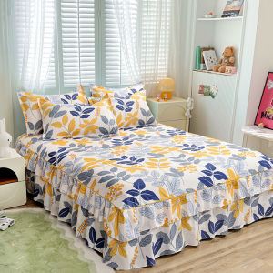DIODIY Premium Cotton 3-Piece Floral Bedding Set with Full/Queen/King Bed Skirt and Matching Pillowcases