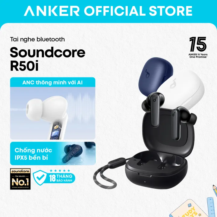 Tai nghe bluetooth soundcore R50i (P20i) siêu nhỏ gọn | Tai nghe không dây | 30 giờ phát nhạc | Chống nước IPX5