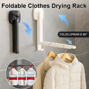 Foldable Retractable Clothes Drying Rack Suction Cup Style Punch-Free Save Space Hanger 可折叠吸盘伸缩晾衣架