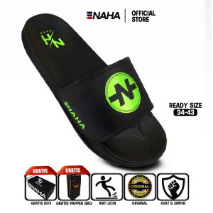 NAHA - Sandal Slop Pria Distro Wanita Karet Hitam Size 34 - 43