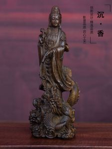 Indonesia Agarwood Wood Carving Guanyin Bodhisattva Ornaments Solid Wood Guanyin Buddha Statue Crafts Statue Home Shop Worship
