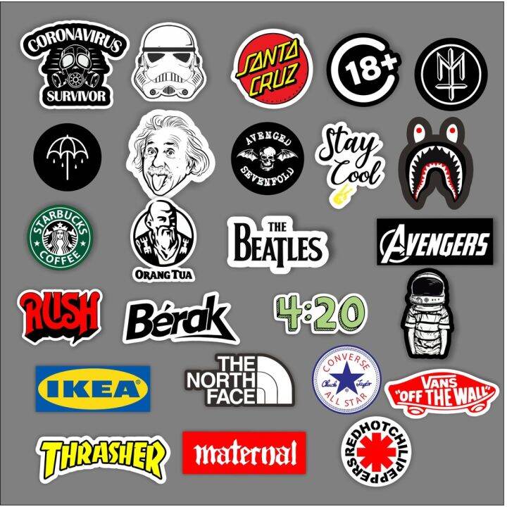 Stiker Sticker Brand Distro Paket Isi Pcs Vanger The Beatle Bape Metal Rock Gaming