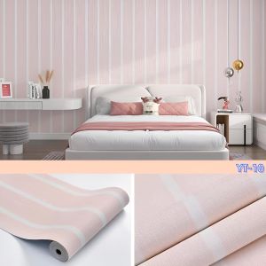 EHOME Macaron PINK Striped Wallpaper Faux Linen Textured Wall paper 280cm * 50cm Removable Self Adhesive Stick Contact Paper For Wall Cabinet Door Furniture Home Office Living Room Kitchen Bedroom Toilet Bathroom Restaurant Background