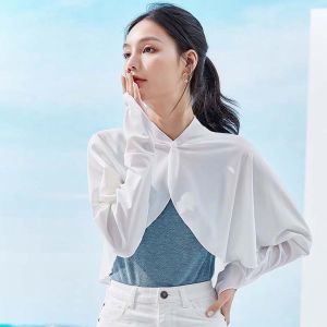 HARTLEYWD Sunshade Cloak Summer Sunscreen Shawl Long Sleeve Solid Color Sun Protection Clothing Sweet Arm Sleeves Ice Silk Cape Women