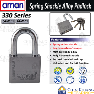 Aman 330 | 50mm 60mm | Spring Action Shackle Padlock Alloy Matt Grey Key Alike Rekeyable